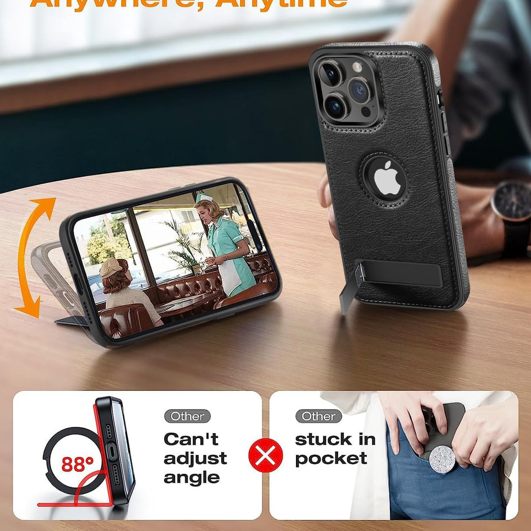 iPhone 16 Pro Max Brown Leather MagSafe Case with Kickstand - DOKUTRONIX