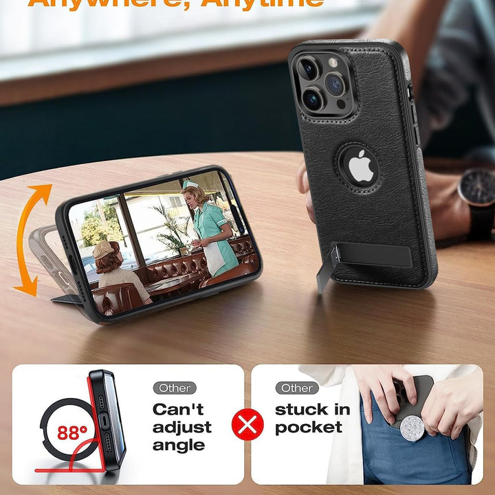 iPhone 16 Pro Max Brown Leather MagSafe Case with Kickstand - DOKUTRONIX