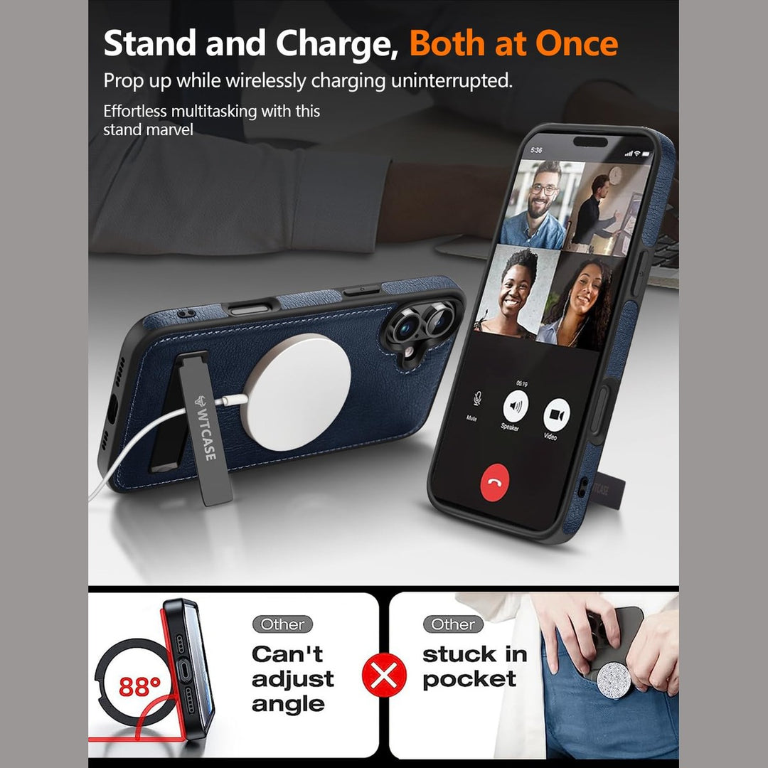 iPhone 16 Pro Max Brown Leather MagSafe Case with Kickstand - DOKUTRONIX