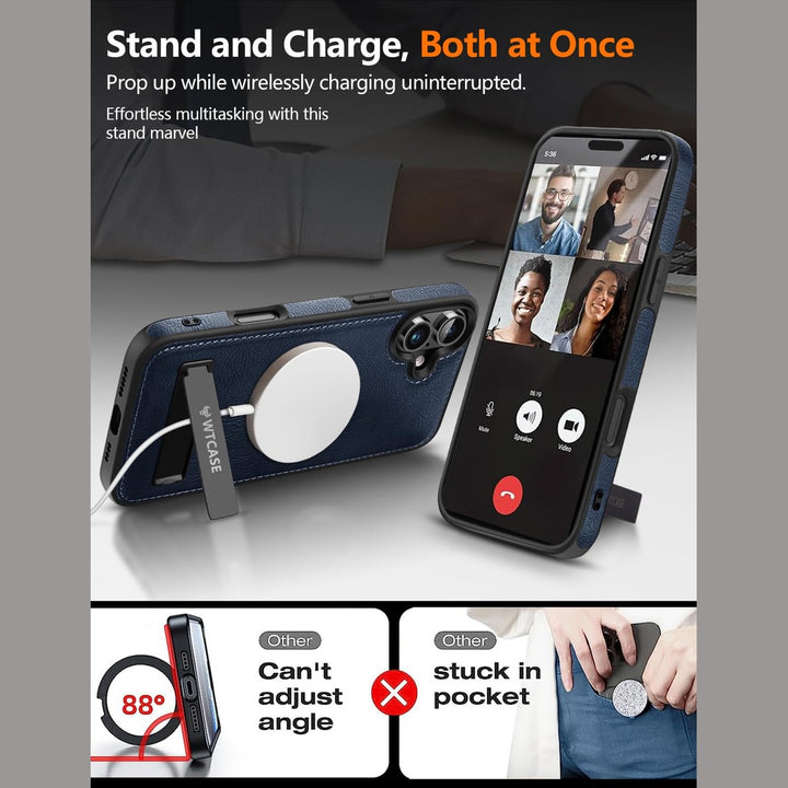 iPhone 16 Pro Max Brown Leather MagSafe Case with Kickstand - DOKUTRONIX