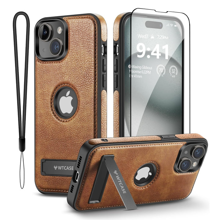 iPhone 16 Pro Max Brown Leather MagSafe Case with Kickstand - DOKUTRONIX