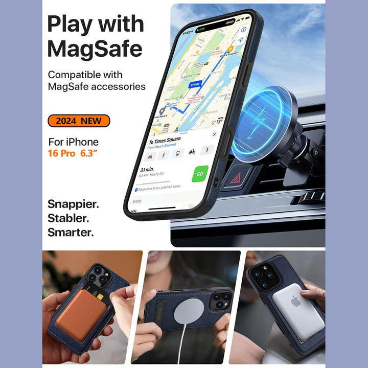 iPhone 16 Pro Max Brown Leather MagSafe Case with Kickstand - DOKUTRONIX