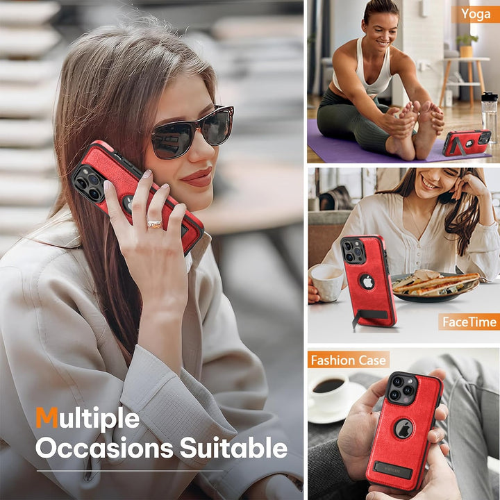 iPhone 16 Pro Max Brown Leather MagSafe Case with Kickstand - DOKUTRONIX