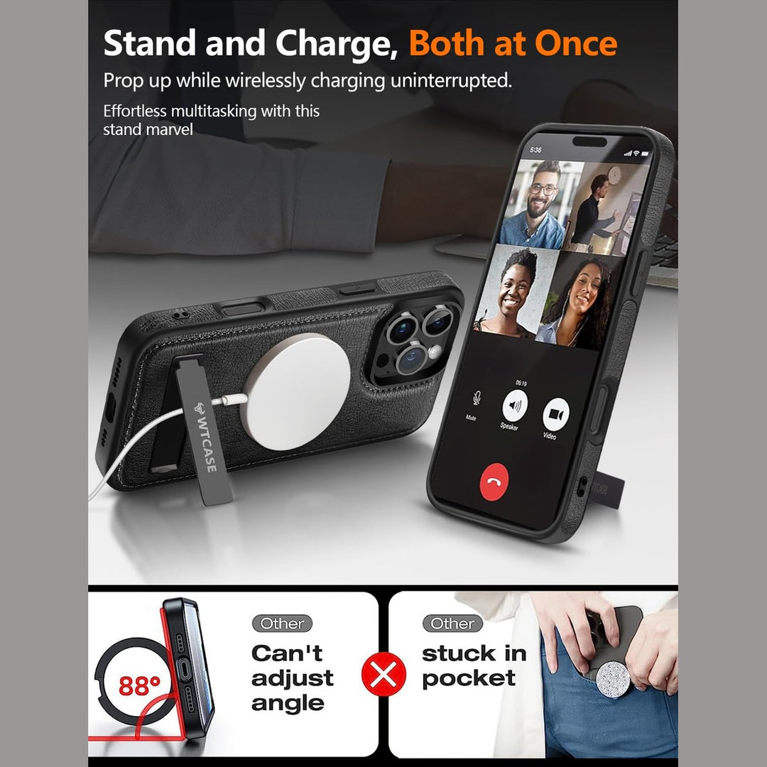 iPhone 16 Pro Max Brown Leather MagSafe Case with Kickstand - DOKUTRONIX