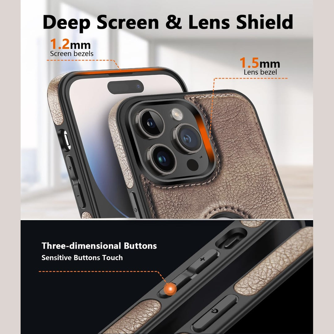 iPhone 16 Pro Max Brown Leather MagSafe Case with Kickstand - DOKUTRONIX