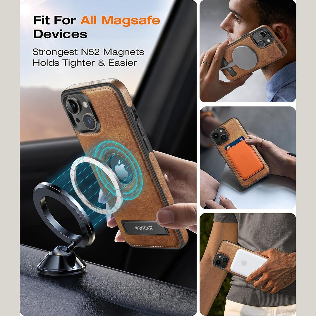 iPhone 16 Pro Max Brown Leather MagSafe Case with Kickstand - DOKUTRONIX
