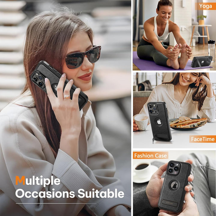 iPhone 16 Pro Max Brown Leather MagSafe Case with Kickstand - DOKUTRONIX