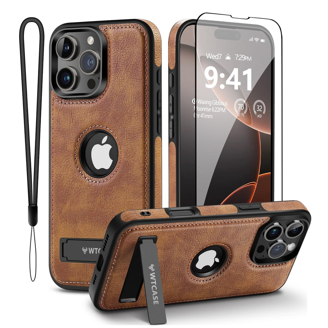 iPhone 16 Pro Max Brown Leather MagSafe Case with Kickstand - DOKUTRONIX