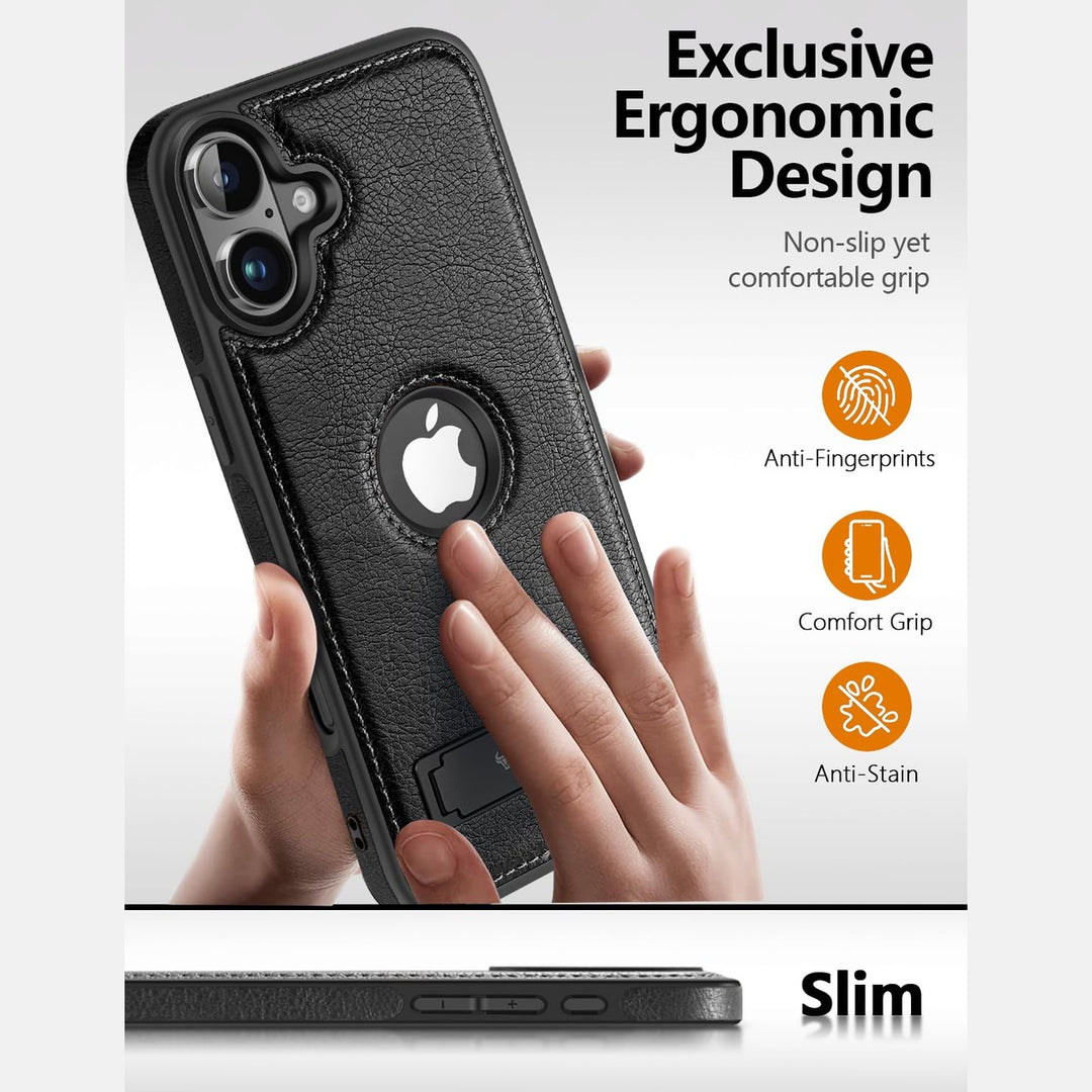 iPhone 16 Pro Max Brown Leather MagSafe Case with Kickstand - DOKUTRONIX