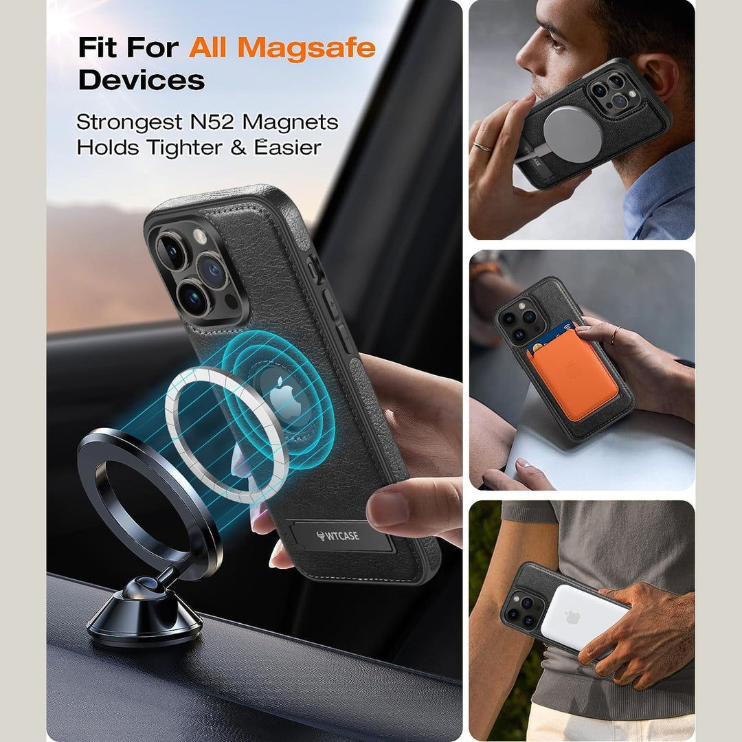 iPhone 16 Pro Max Brown Leather MagSafe Case with Kickstand - DOKUTRONIX