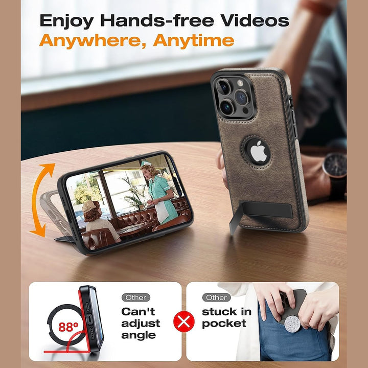iPhone 16 Pro Max Brown Leather MagSafe Case with Kickstand - DOKUTRONIX