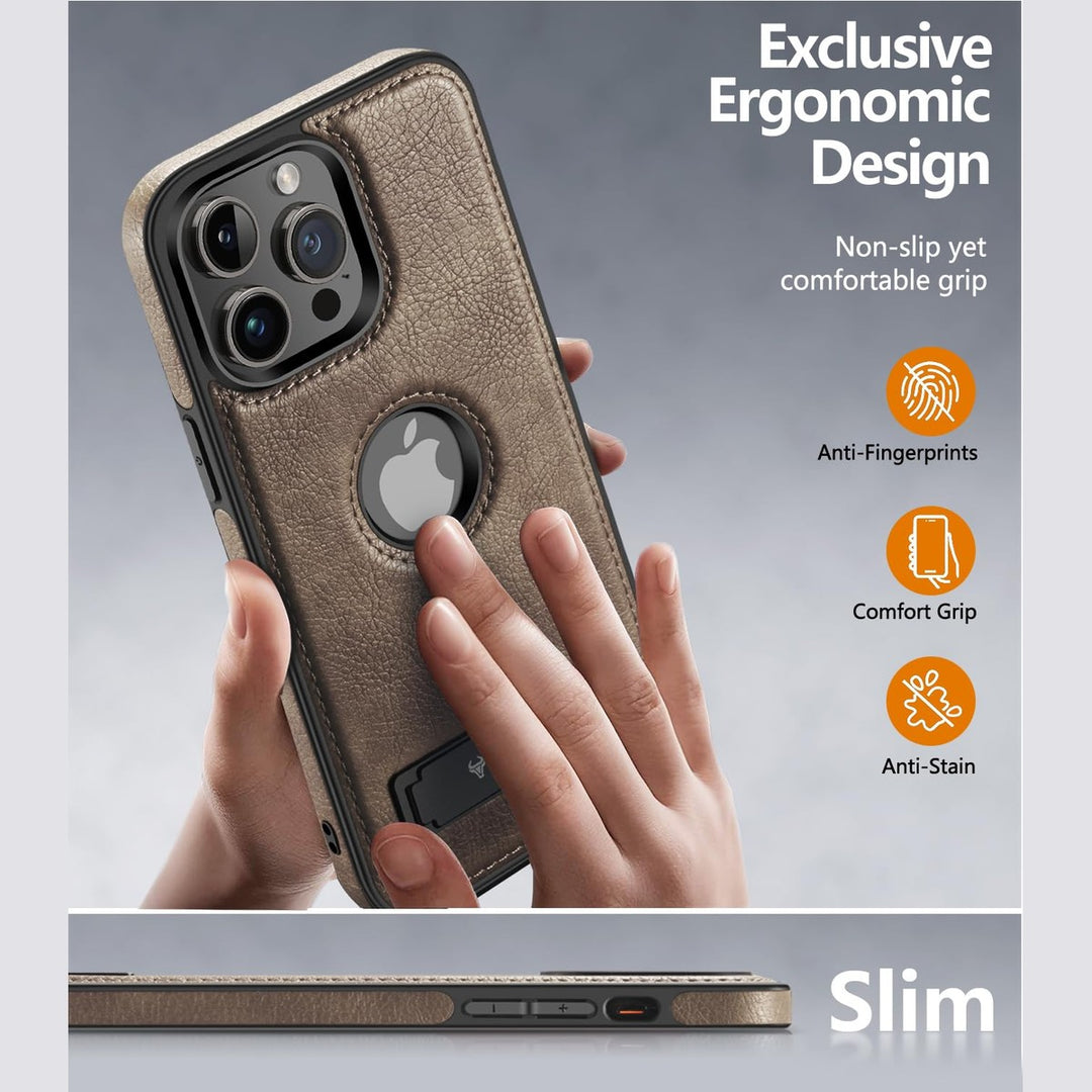 iPhone 16 Pro Max Brown Leather MagSafe Case with Kickstand - DOKUTRONIX