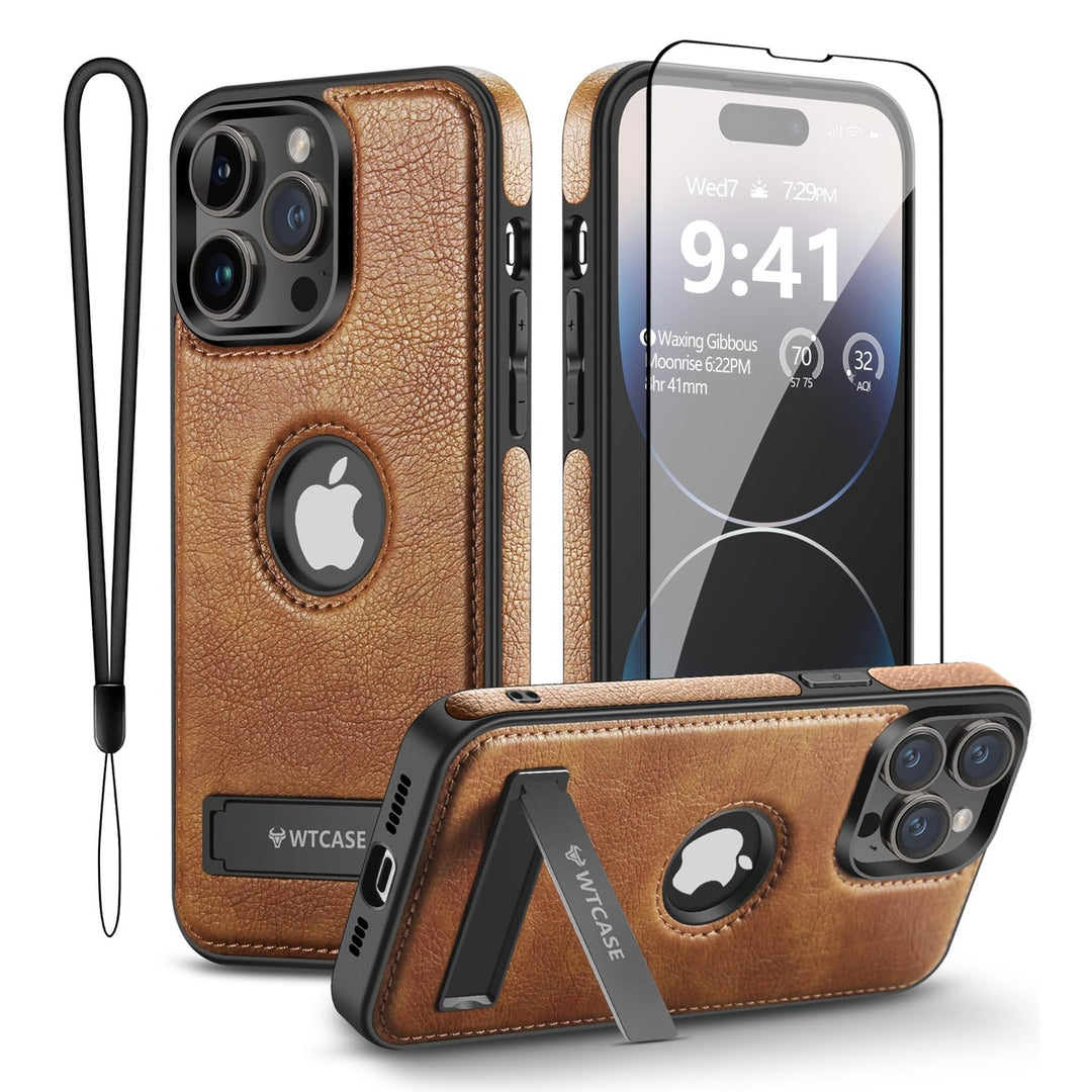 iPhone 16 Pro Max Brown Leather MagSafe Case with Kickstand - DOKUTRONIX