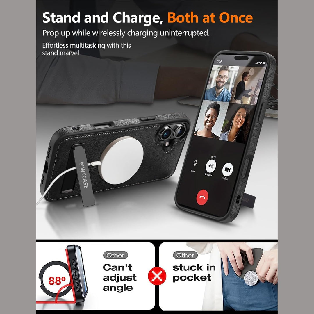 iPhone 16 Pro Max Brown Leather MagSafe Case with Kickstand - DOKUTRONIX