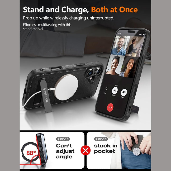 iPhone 16 Pro Max Brown Leather MagSafe Case with Kickstand - DOKUTRONIX