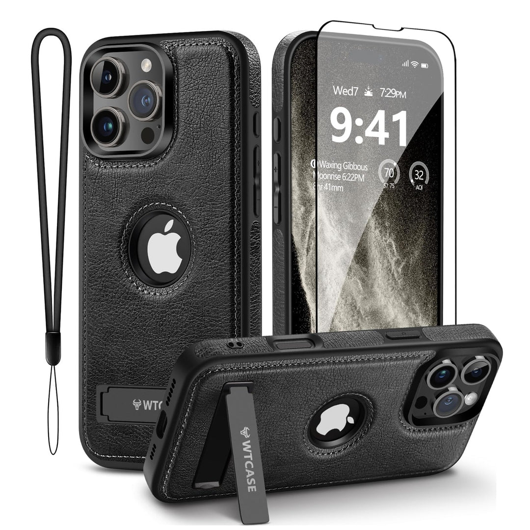 iPhone 16 Pro Max Brown Leather MagSafe Case with Kickstand - DOKUTRONIX