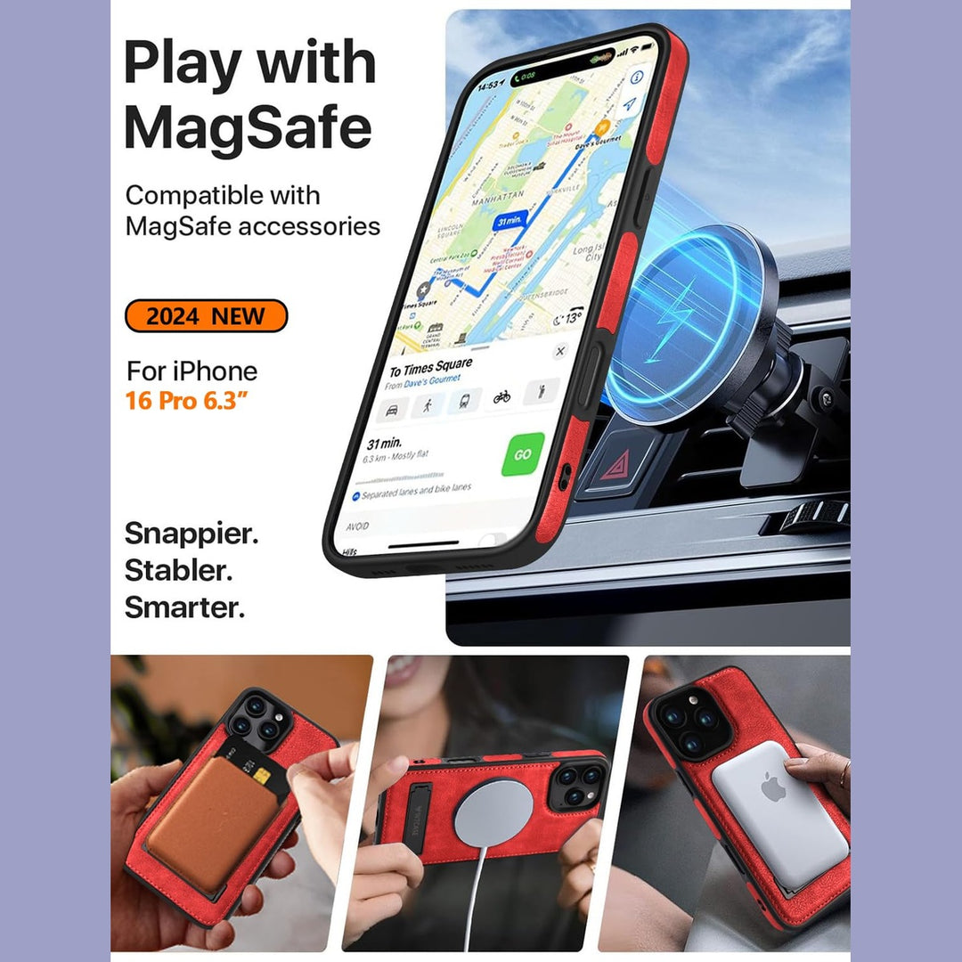 iPhone 16 Pro Max Brown Leather MagSafe Case with Kickstand - DOKUTRONIX