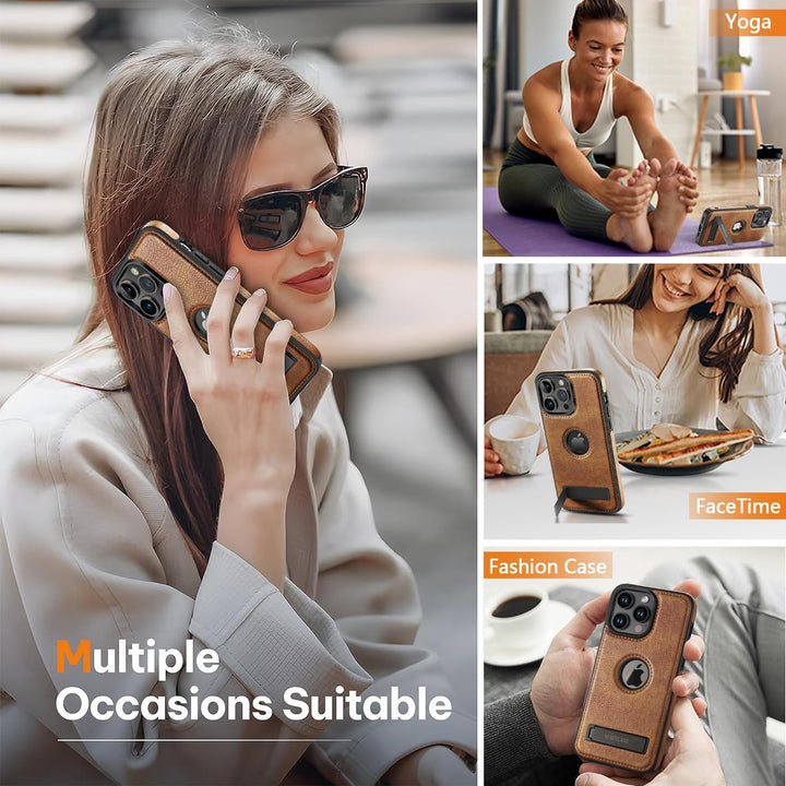 iPhone 16 Pro Max Brown Leather MagSafe Case with Kickstand - DOKUTRONIX