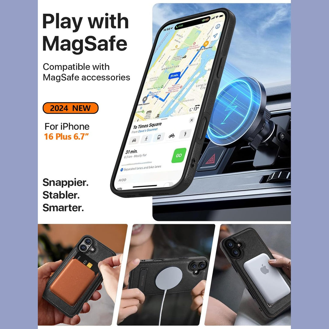 iPhone 16 Pro Max Brown Leather MagSafe Case with Kickstand - DOKUTRONIX