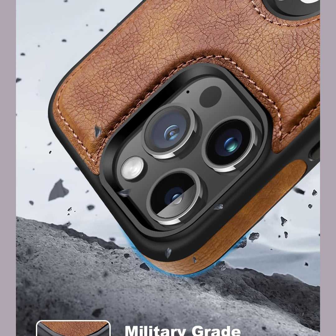 iPhone 16 Pro Max Brown Leather MagSafe Case with Kickstand - DOKUTRONIX