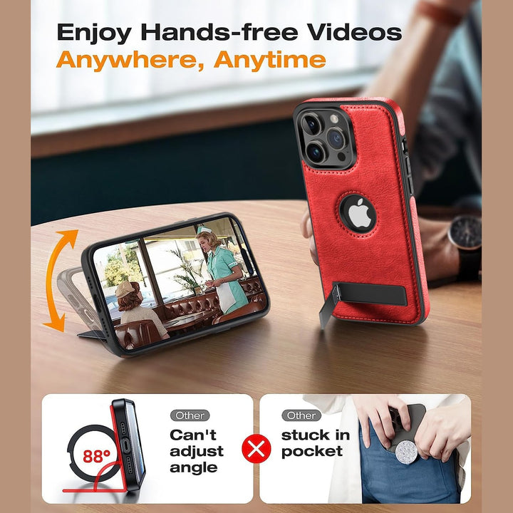 iPhone 16 Pro Max Brown Leather MagSafe Case with Kickstand - DOKUTRONIX