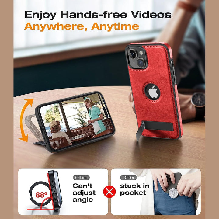 iPhone 16 Pro Max Brown Leather MagSafe Case with Kickstand - DOKUTRONIX