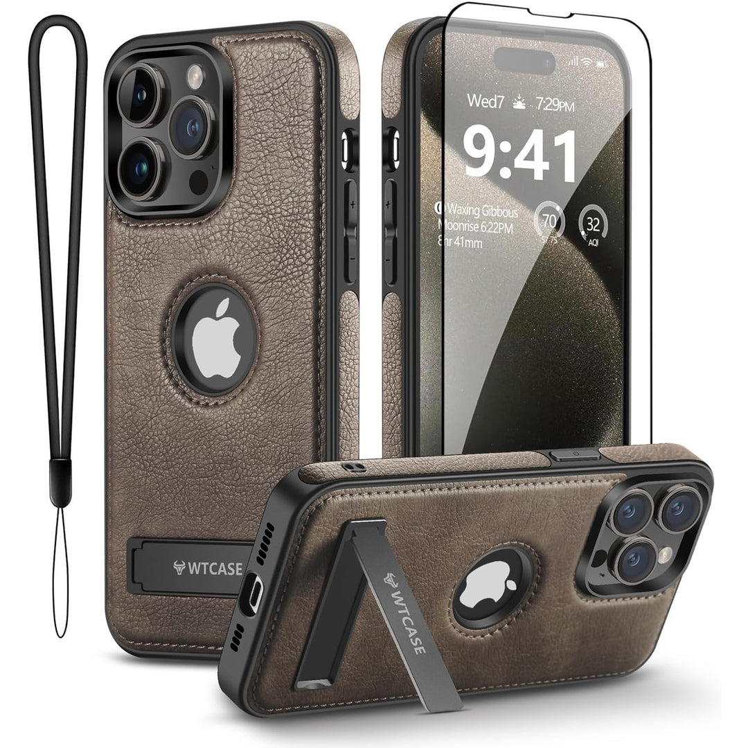 iPhone 16 Pro Max Brown Leather MagSafe Case with Kickstand - DOKUTRONIX