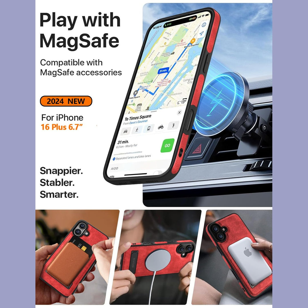 iPhone 16 Pro Max Brown Leather MagSafe Case with Kickstand - DOKUTRONIX