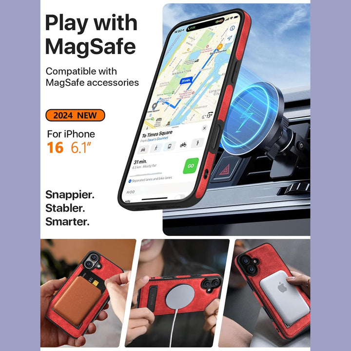 iPhone 16 Pro Max Brown Leather MagSafe Case with Kickstand - DOKUTRONIX