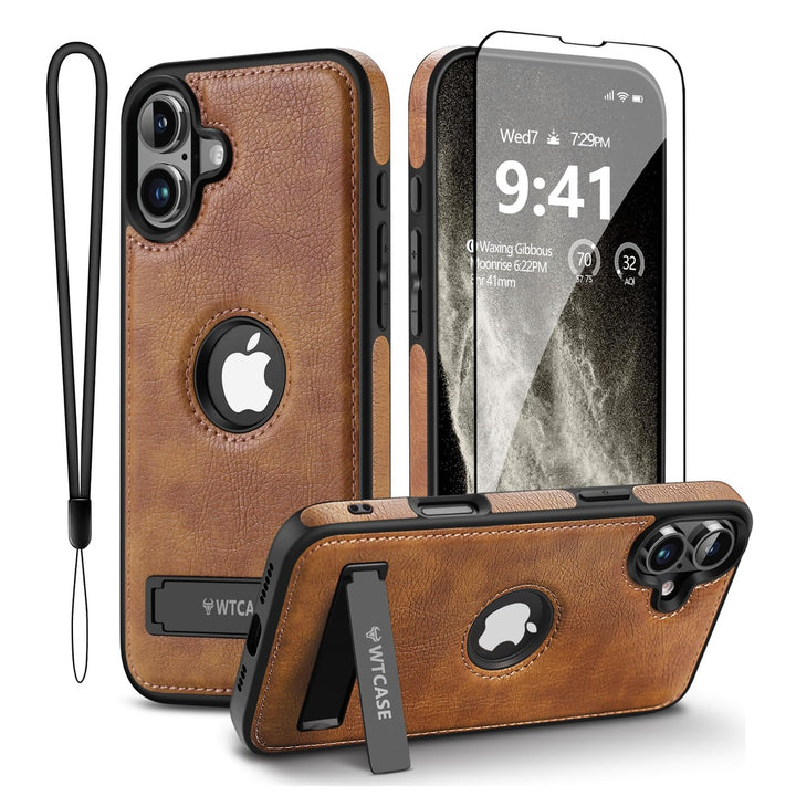 iPhone 16 Pro Max Brown Leather MagSafe Case with Kickstand - DOKUTRONIX