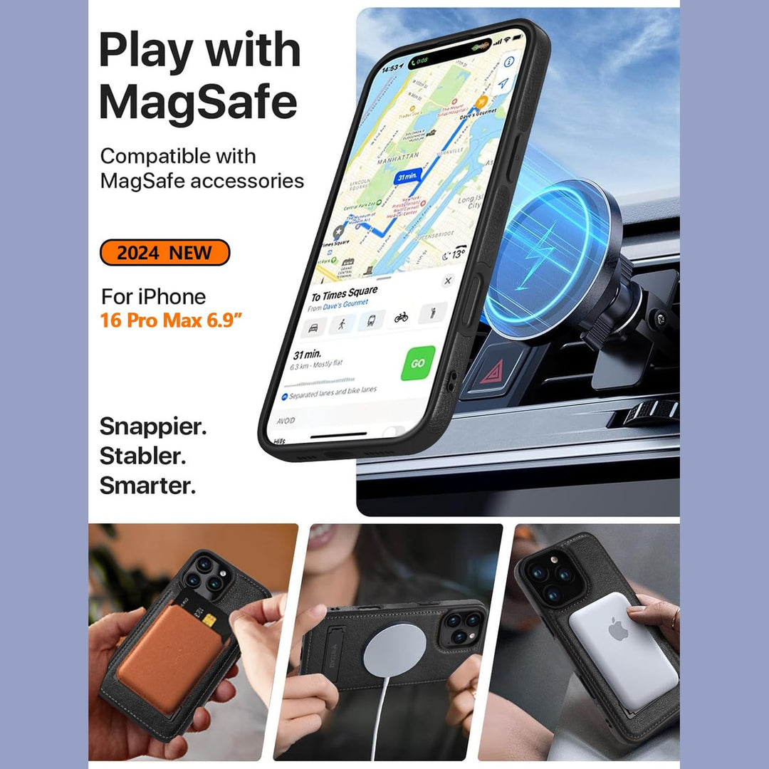 iPhone 16 Pro Max Brown Leather MagSafe Case with Kickstand - DOKUTRONIX