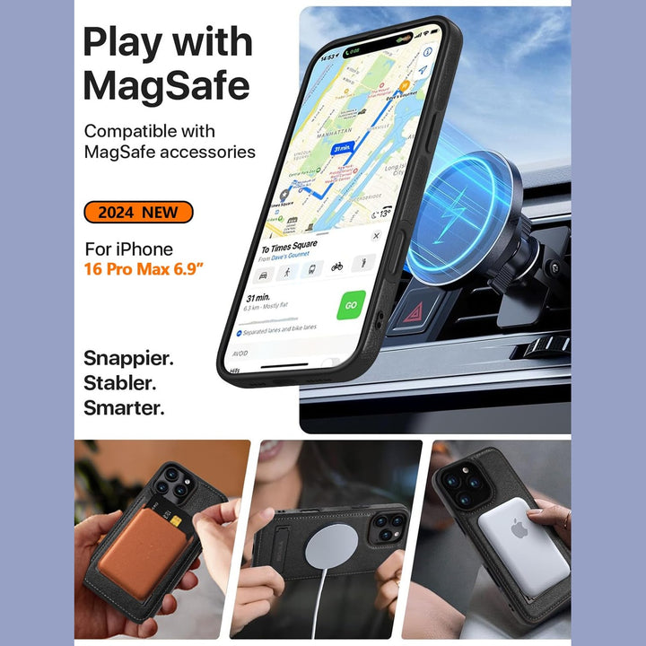 iPhone 16 Pro Max Brown Leather MagSafe Case with Kickstand - DOKUTRONIX