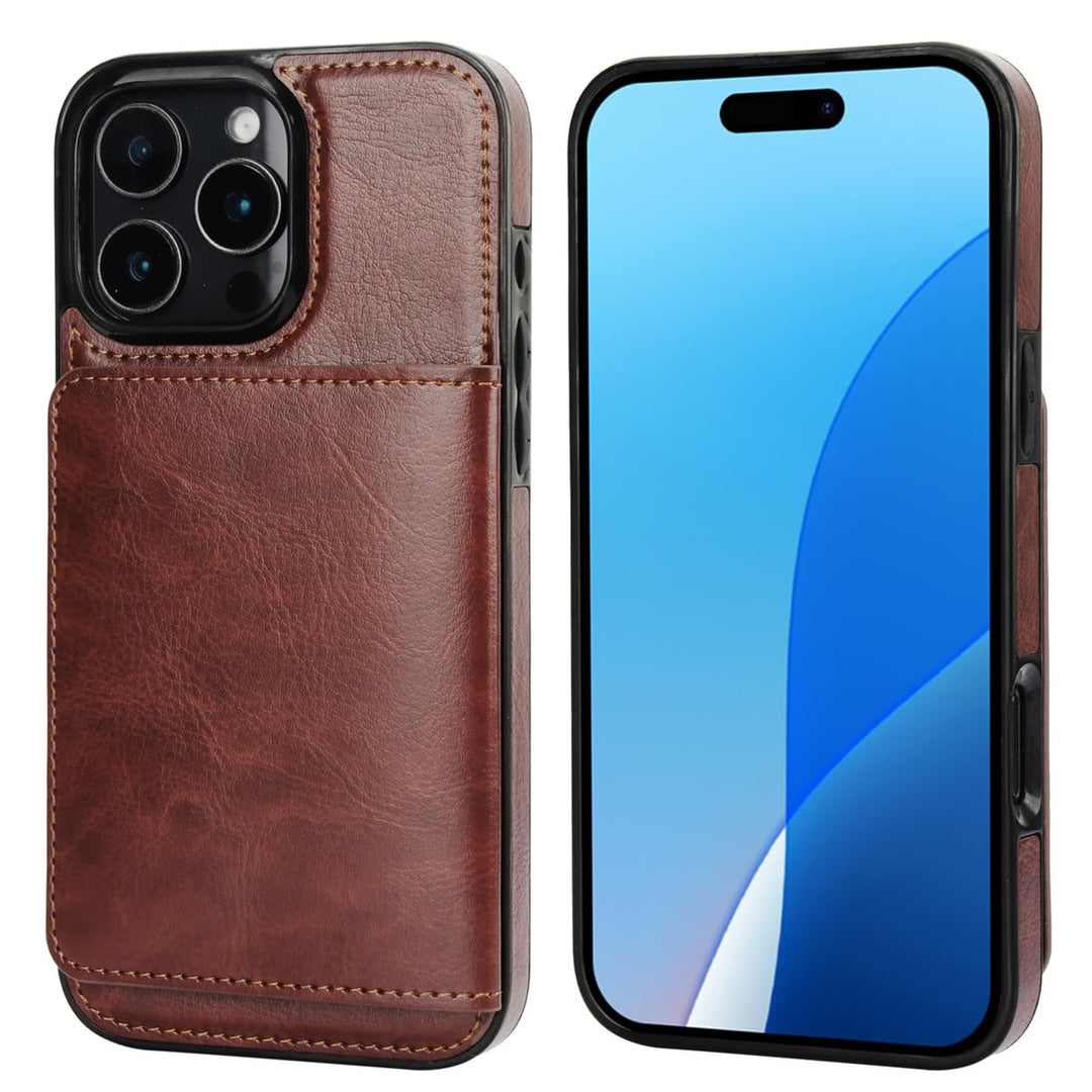iPhone 16 Pro Max Brown Leather Wallet Case - DOKUTRONIX