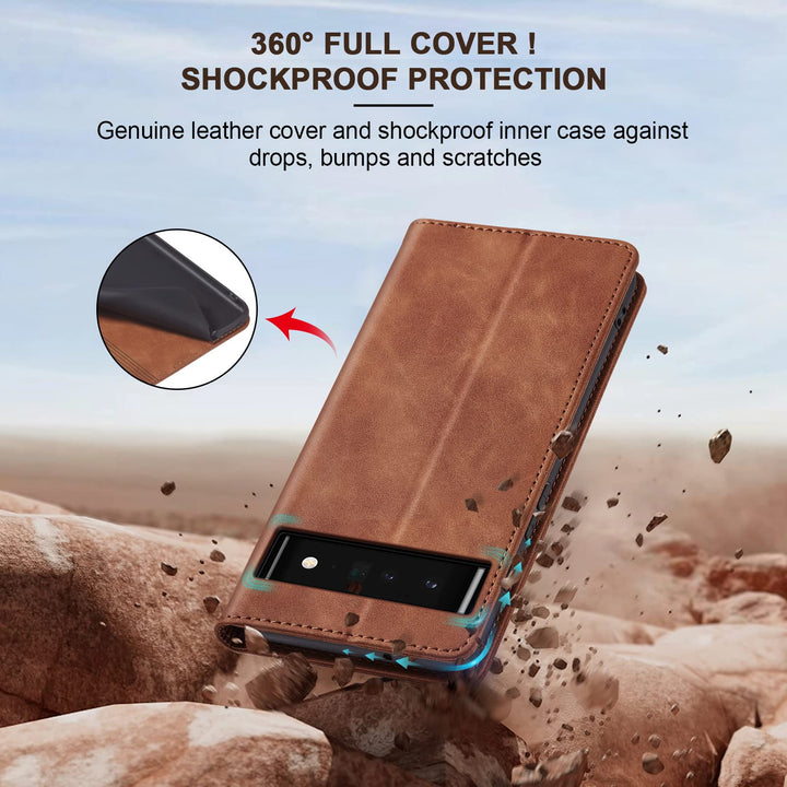 Jasonyu Leather Flip Wallet Case for Pixel 6 Pro - DOKUTRONIX