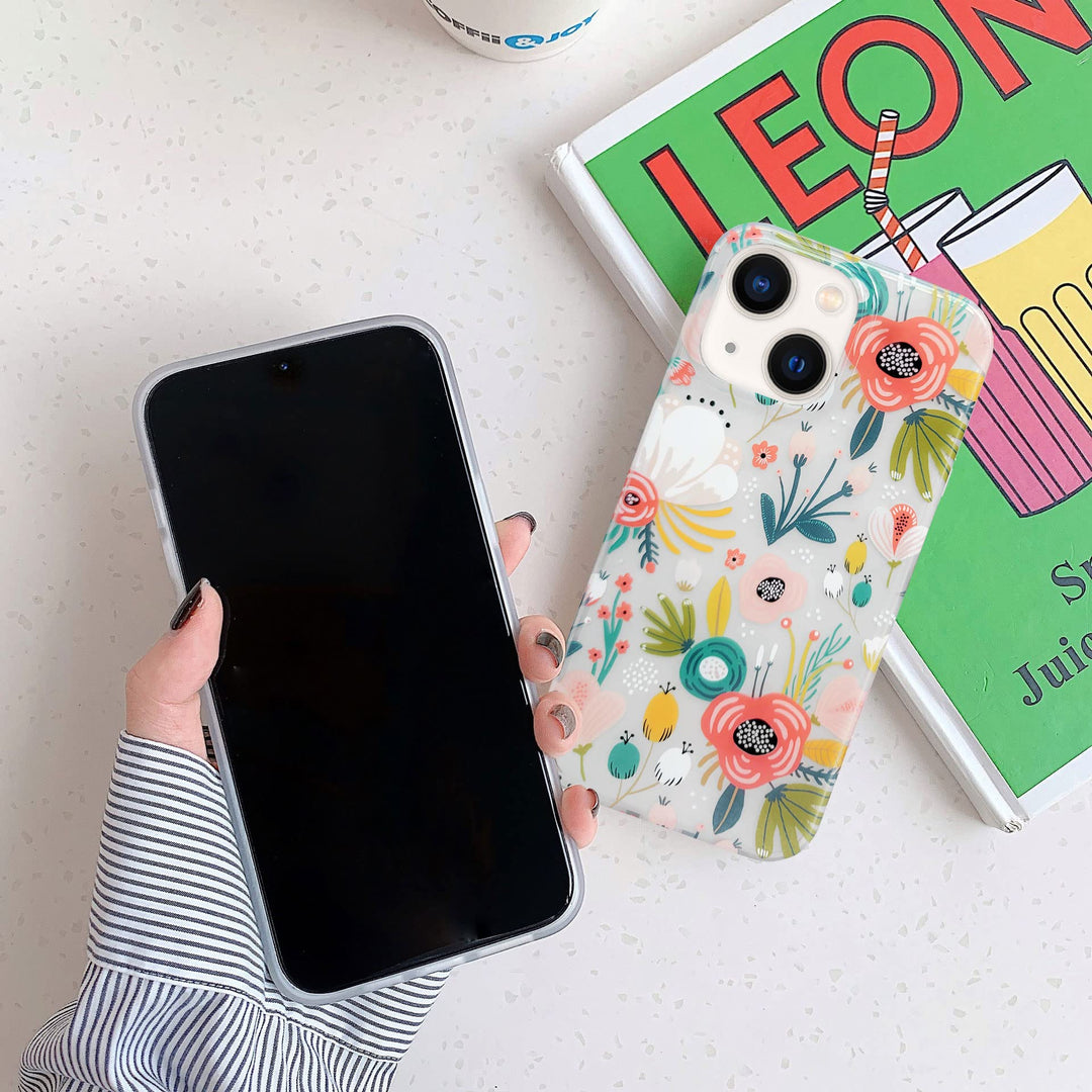 Floral Elegance iPhone 15 Plus Case - Frosted Clear - DOKUTRONIX