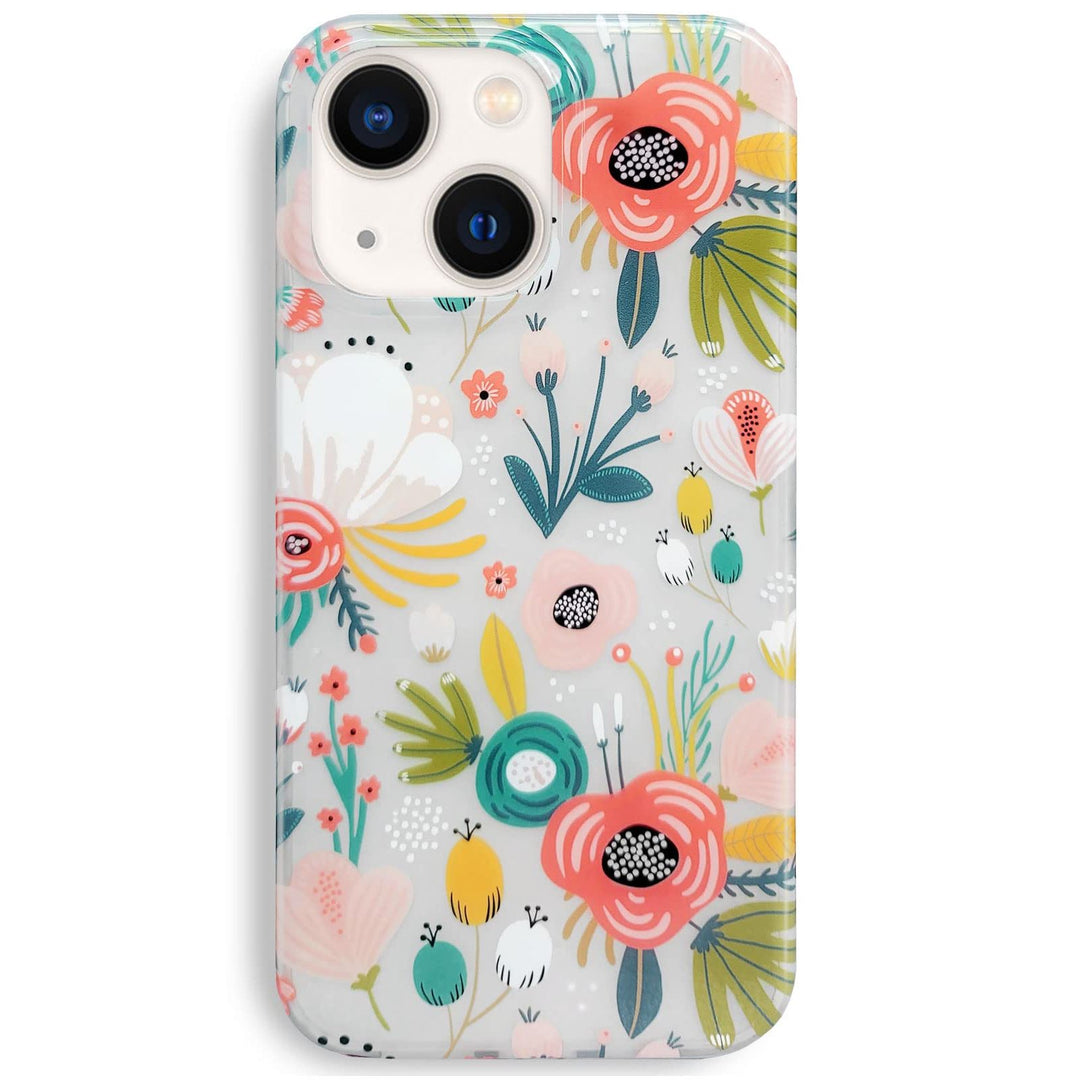 Floral Elegance iPhone 15 Plus Case - Frosted Clear - DOKUTRONIX