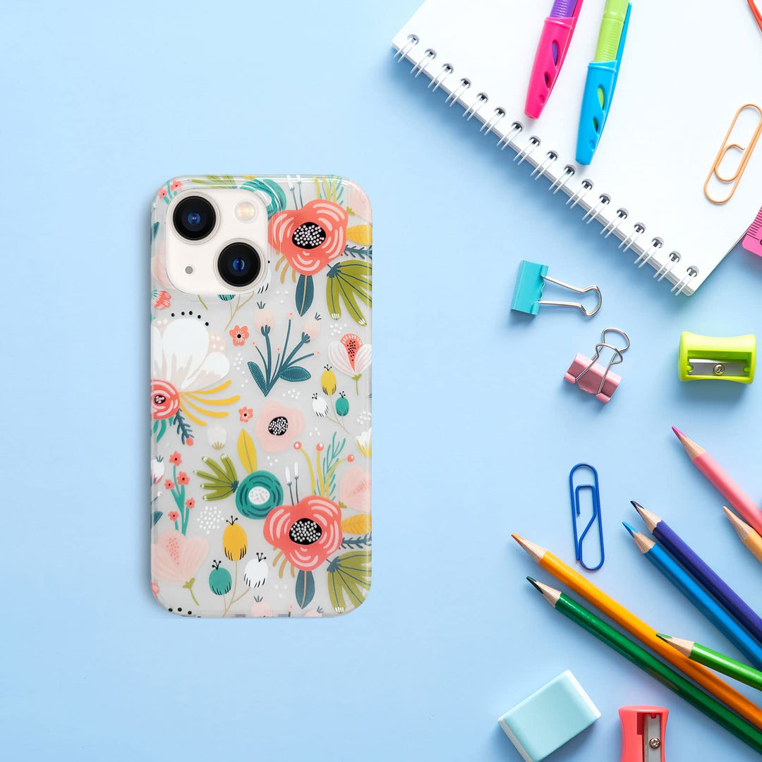 Floral Elegance iPhone 15 Plus Case - Frosted Clear - DOKUTRONIX