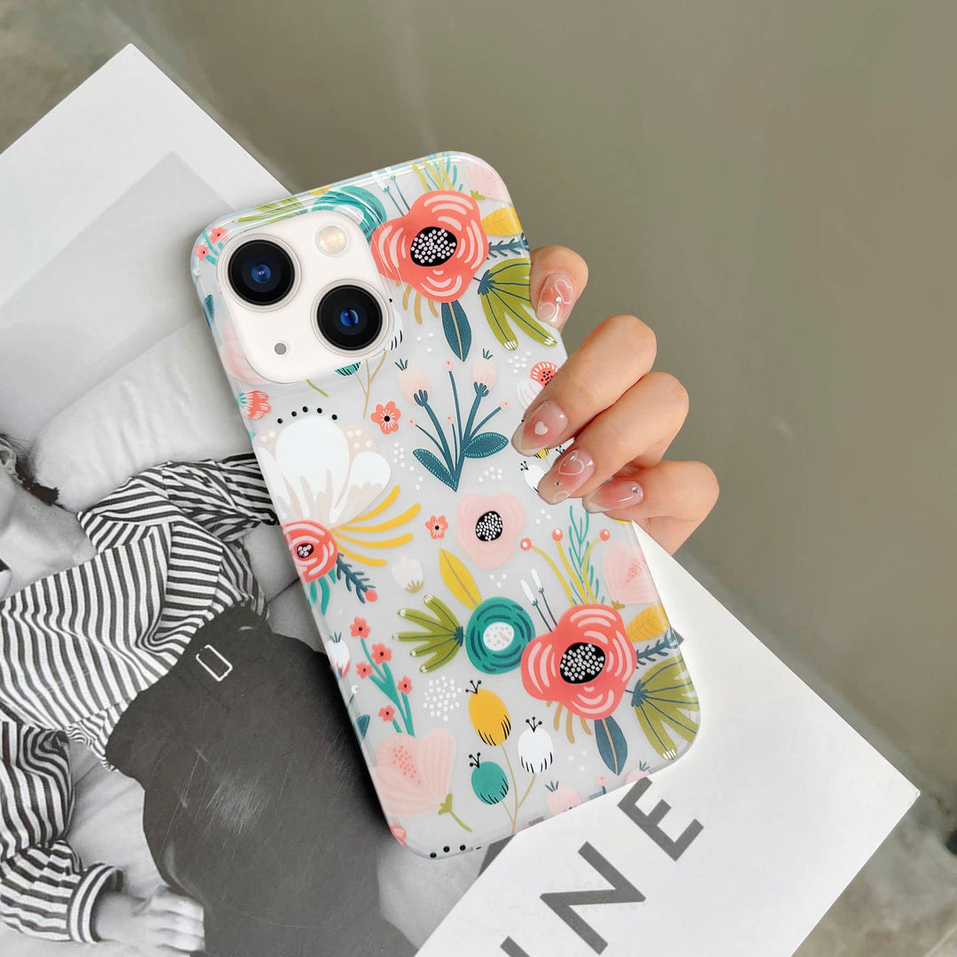 Floral Elegance iPhone 15 Plus Case - Frosted Clear - DOKUTRONIX