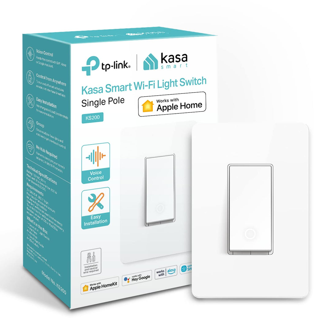 Kasa Apple HomeKit Smart Light Switch KS200, Single Pole, Neutral Wire Required, 2.4GHz Wi-Fi Light Switch Works with Siri, Alexa and Google Home, UL Certified, No Hub Required, White - DOKUTRONIX