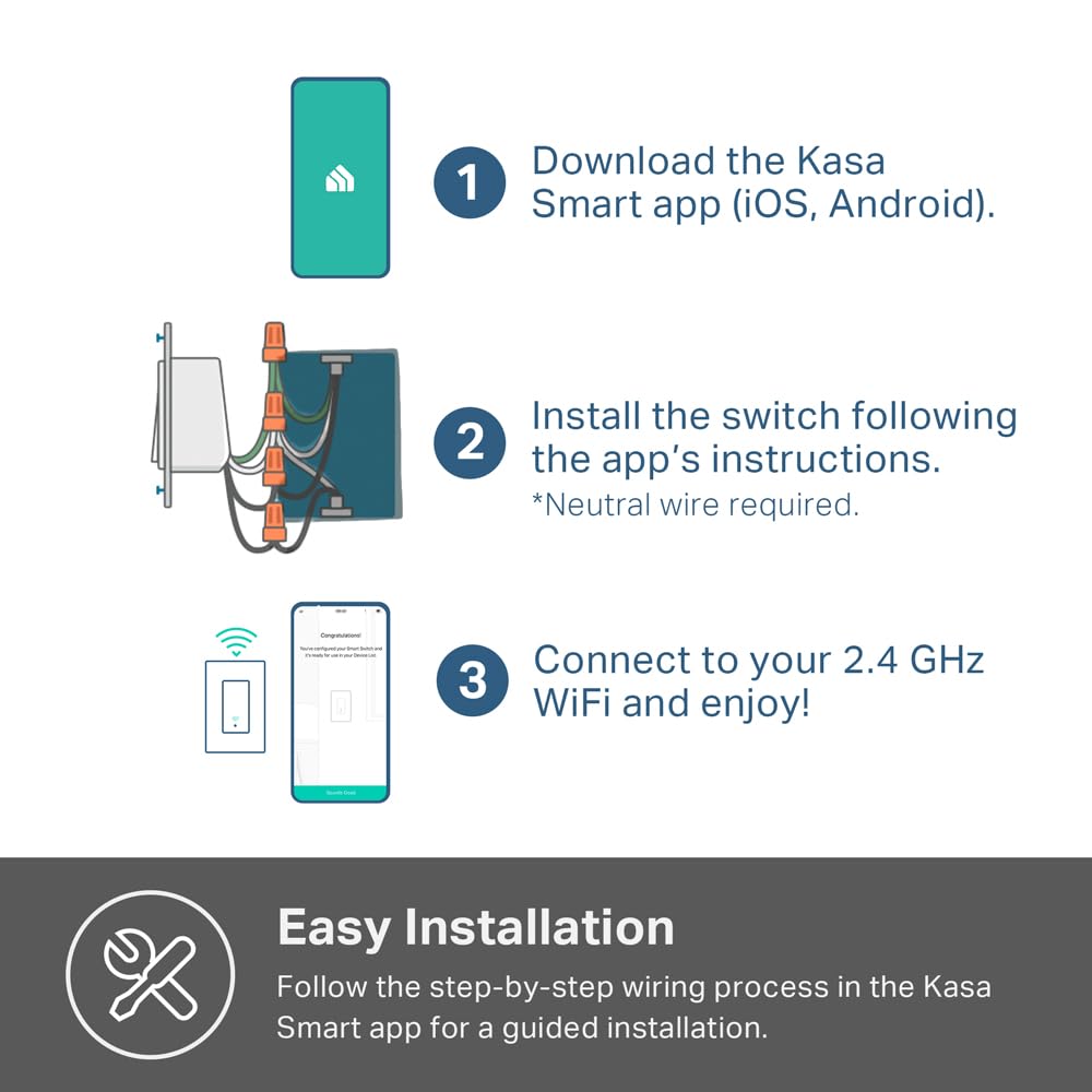 Kasa Smart Switch 2-Gang HS200-2, Single Pole,Neutral Wire Required, 2.4GHz Wi-Fi Light Switch Compatible with Alexa and Google Home, UL Certified, No Hub Required, White - DOKUTRONIX