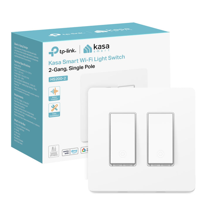 Kasa Smart Switch 2-Gang HS200-2, Single Pole,Neutral Wire Required, 2.4GHz Wi-Fi Light Switch Compatible with Alexa and Google Home, UL Certified, No Hub Required, White - DOKUTRONIX