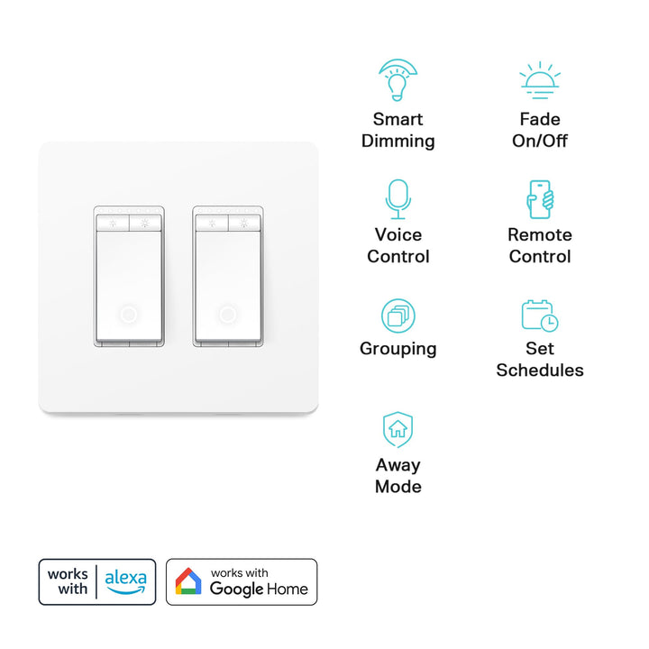 Kasa Smart Switch 2-Gang HS200-2, Single Pole,Neutral Wire Required, 2.4GHz Wi-Fi Light Switch Compatible with Alexa and Google Home, UL Certified, No Hub Required, White - DOKUTRONIX