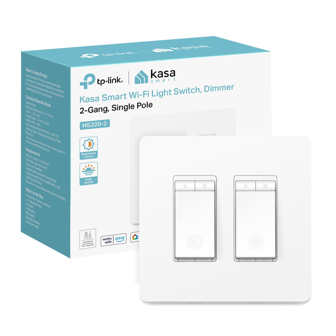Kasa Smart Switch 2-Gang HS200-2, Single Pole,Neutral Wire Required, 2.4GHz Wi-Fi Light Switch Compatible with Alexa and Google Home, UL Certified, No Hub Required, White - DOKUTRONIX