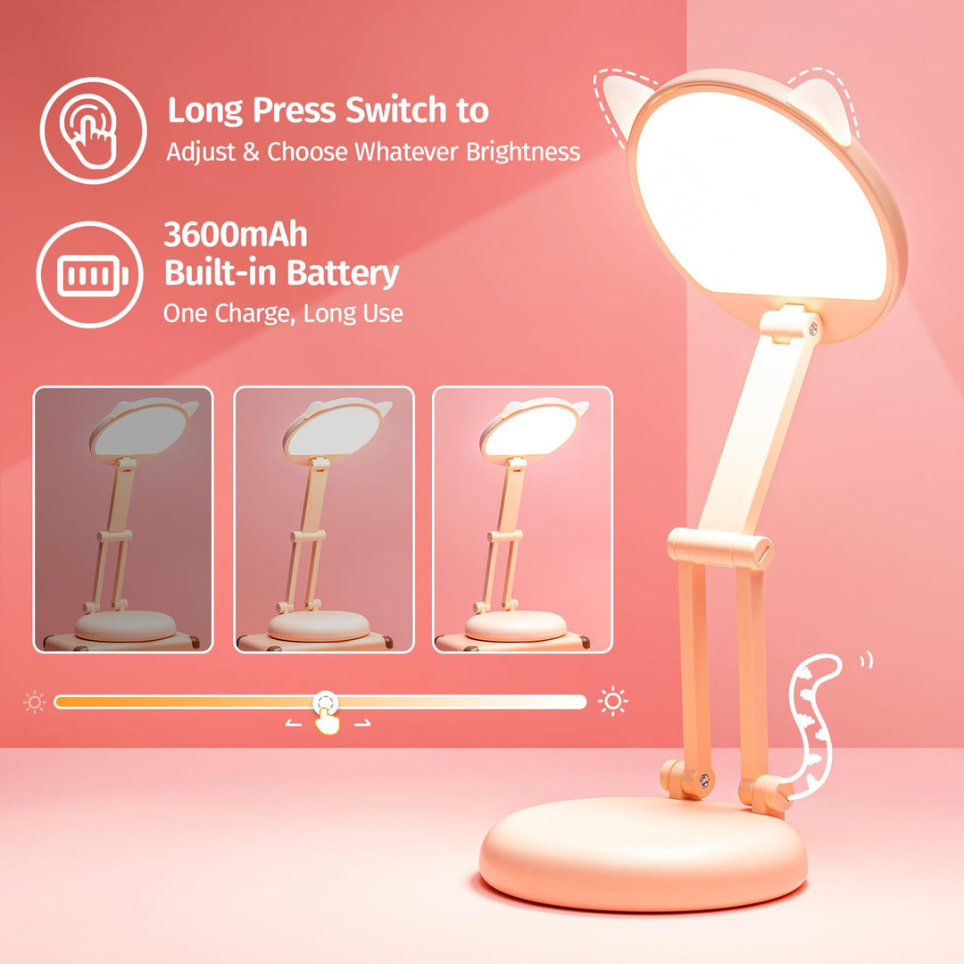 Kawaii Cat Foldable Desk Lamp - Pink & Portable - DOKUTRONIX