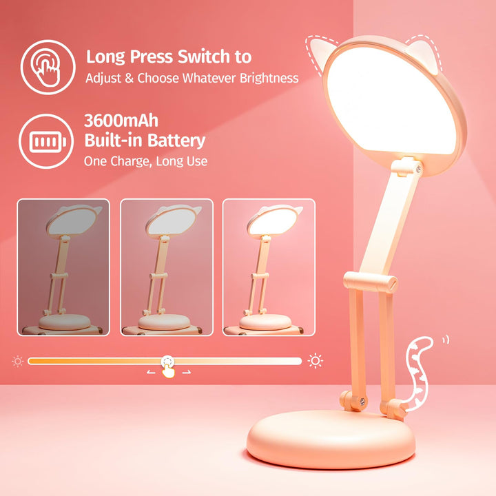 Kawaii Cat Foldable Desk Lamp - Pink & Portable - DOKUTRONIX