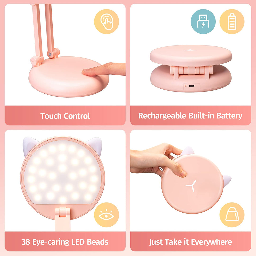 Kawaii Cat Foldable Desk Lamp - Pink & Portable - DOKUTRONIX