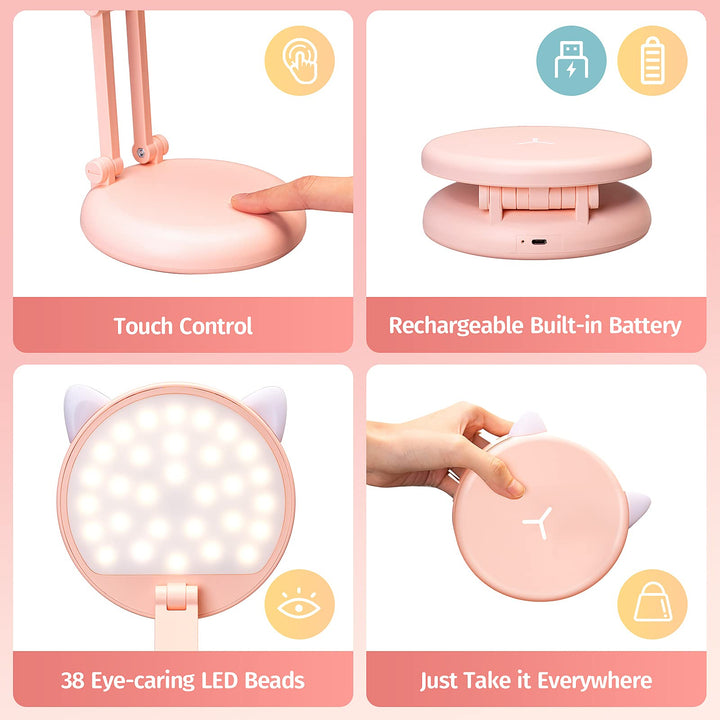 Kawaii Cat Foldable Desk Lamp - Pink & Portable - DOKUTRONIX