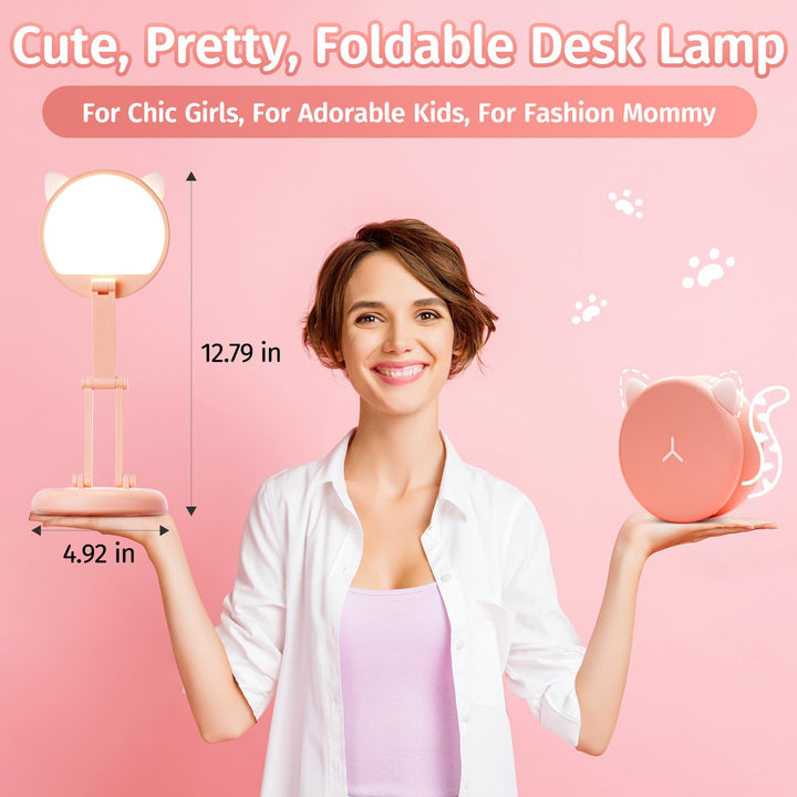 Kawaii Cat Foldable Desk Lamp - Pink & Portable - DOKUTRONIX