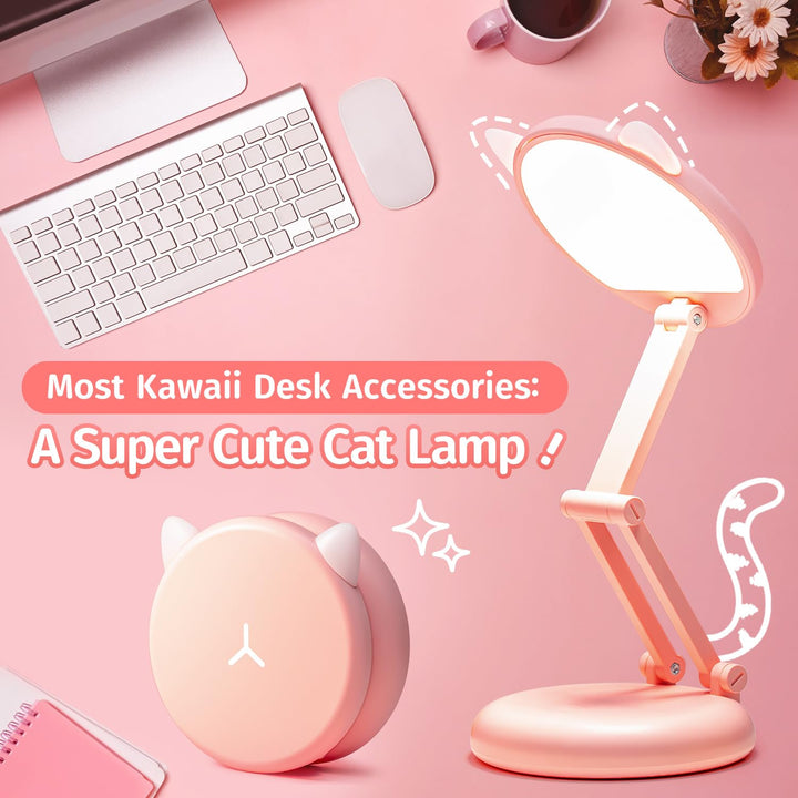 Kawaii Cat Foldable Desk Lamp - Pink & Portable - DOKUTRONIX