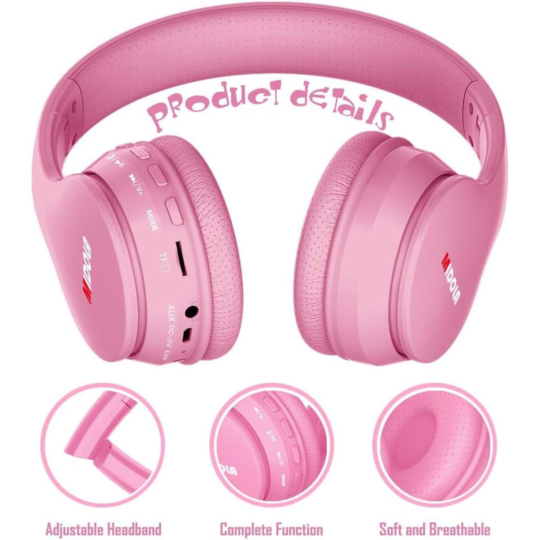 Pink Kids Foldable Bluetooth Headphones - Safe Sound - DOKUTRONIX